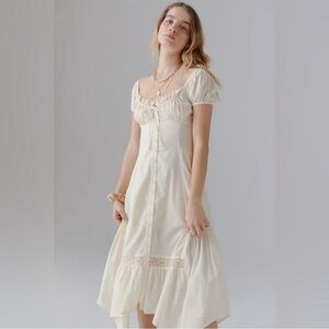 Urban outfitters Carmen Ruched Cotton Midi Milk Maid Dress Size Small